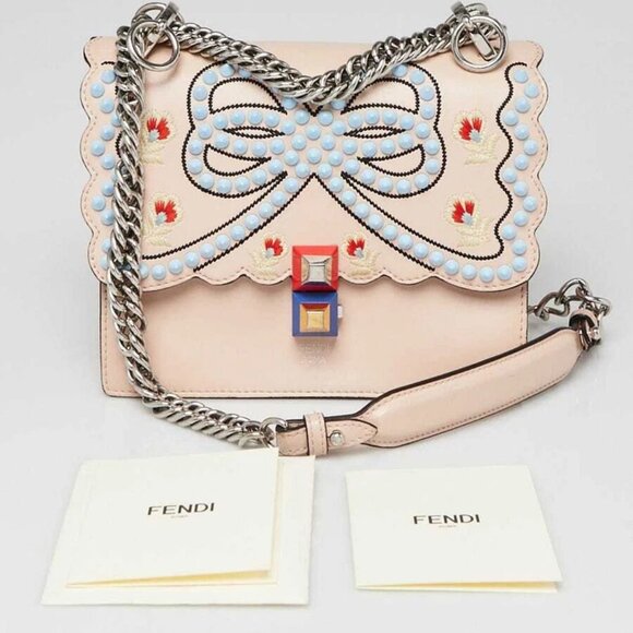 Fendi Pink Leather Studded Bow Small I Kan Chain Shoulder Bag 8M0381 - Picture 1 of 10